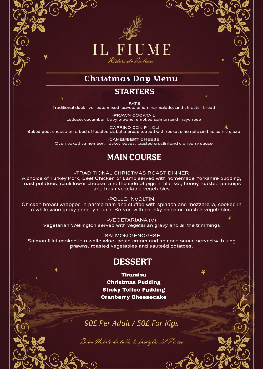 Il Fiume Bradford-on-Avon Christmas Day Menu 2026
